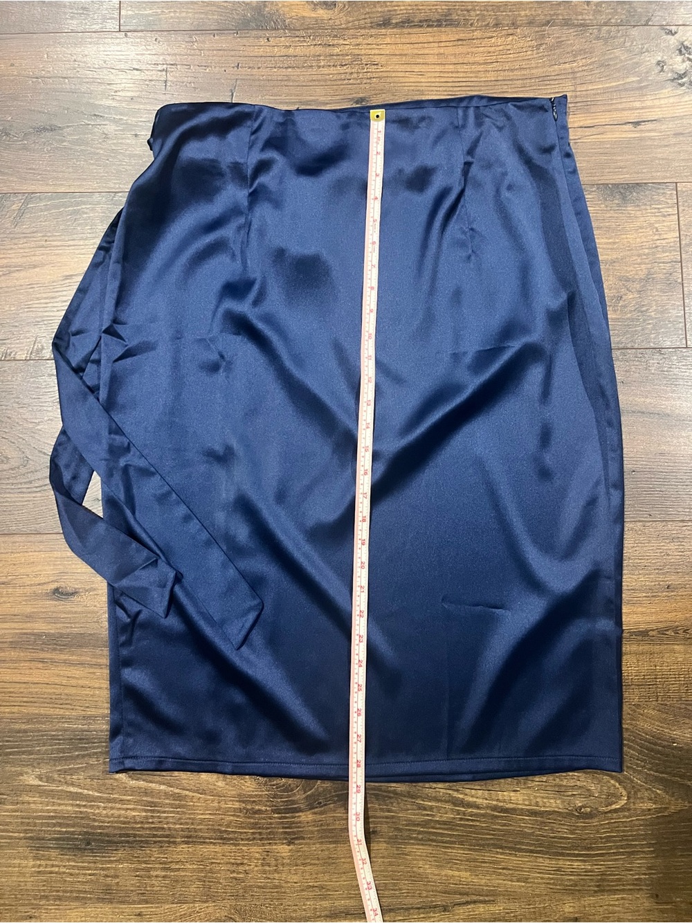 Women's Navy Satin Pencil Skirt with Side Tie